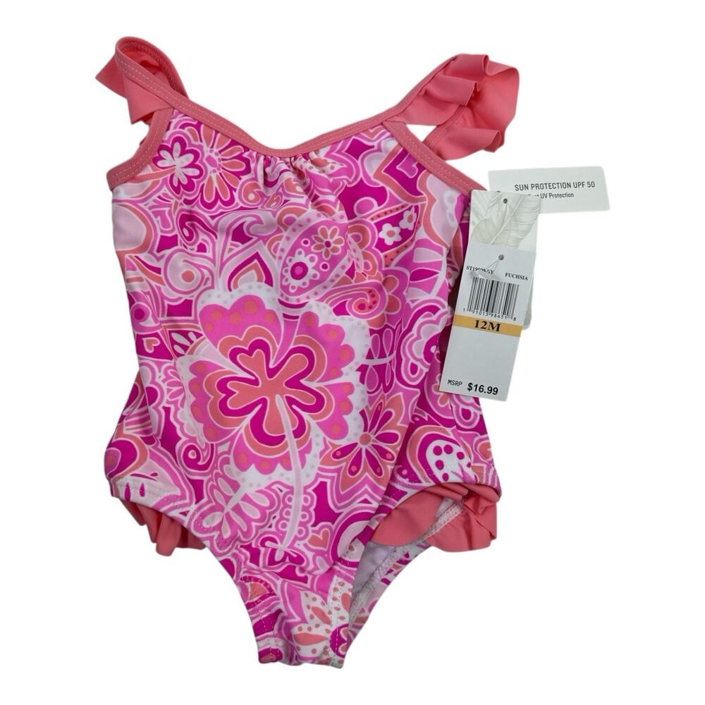 Tommy Bahama Kids One Piece Swimsuit Bathing Beach Size 12 Months Fushsia NWT